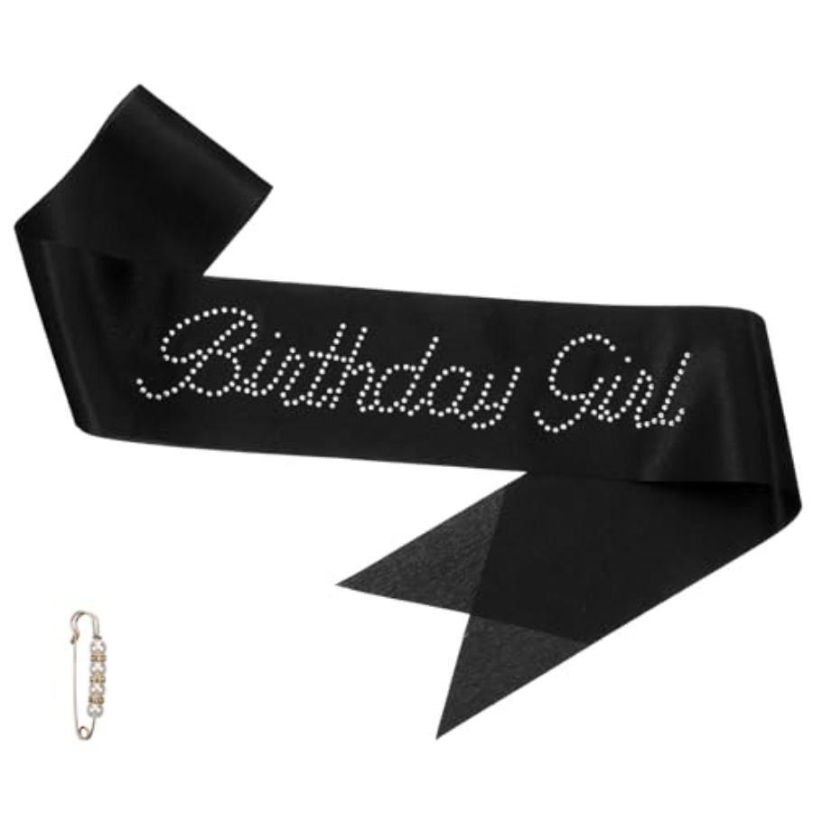 Birthday Sash Glitter - Birthday Sash for Women, Glitter Black