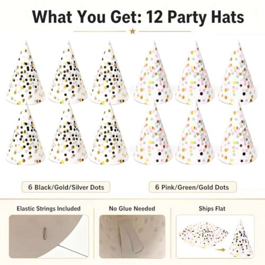 Boieo Gold Polka Dot Birthday  - Party Hat Cone avis et prix