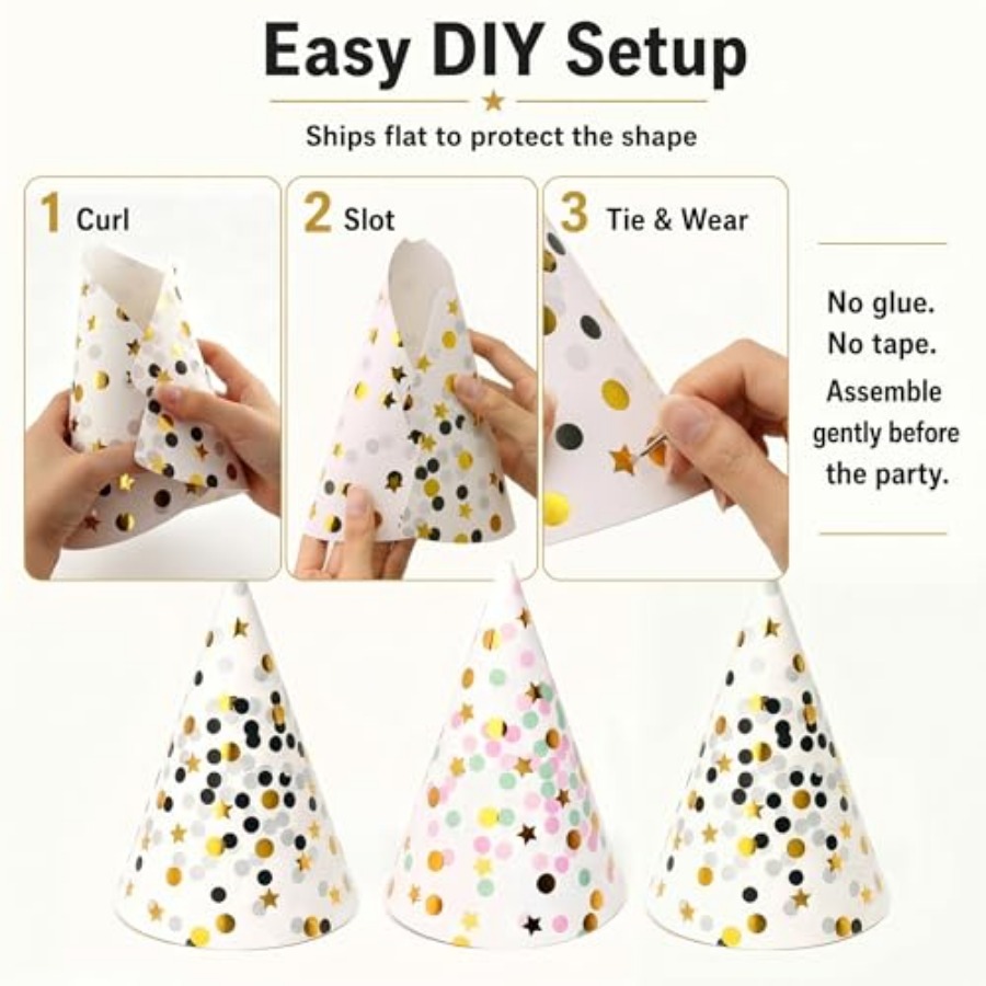 Boieo Gold Polka Dot Birthday  - Party Hat Cone avis et prix