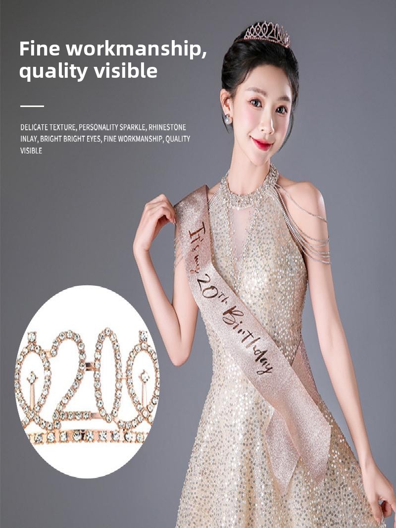 Champagne Gold Sparkle Crown S - Birthday Sash Glitter avis et prix