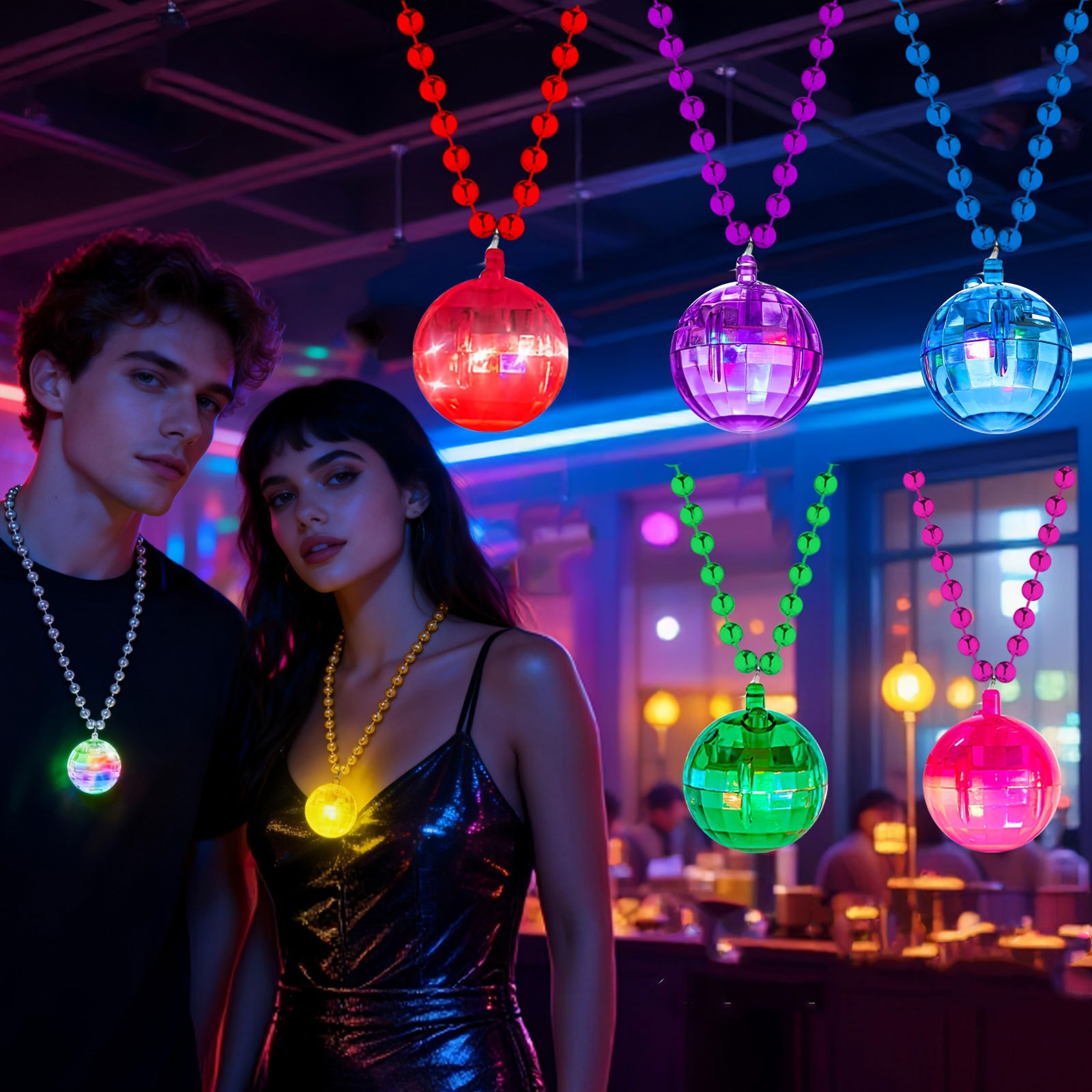 6Pcs LED Disco Ball Necklaces  - Cotton Candy Cone avis et prix