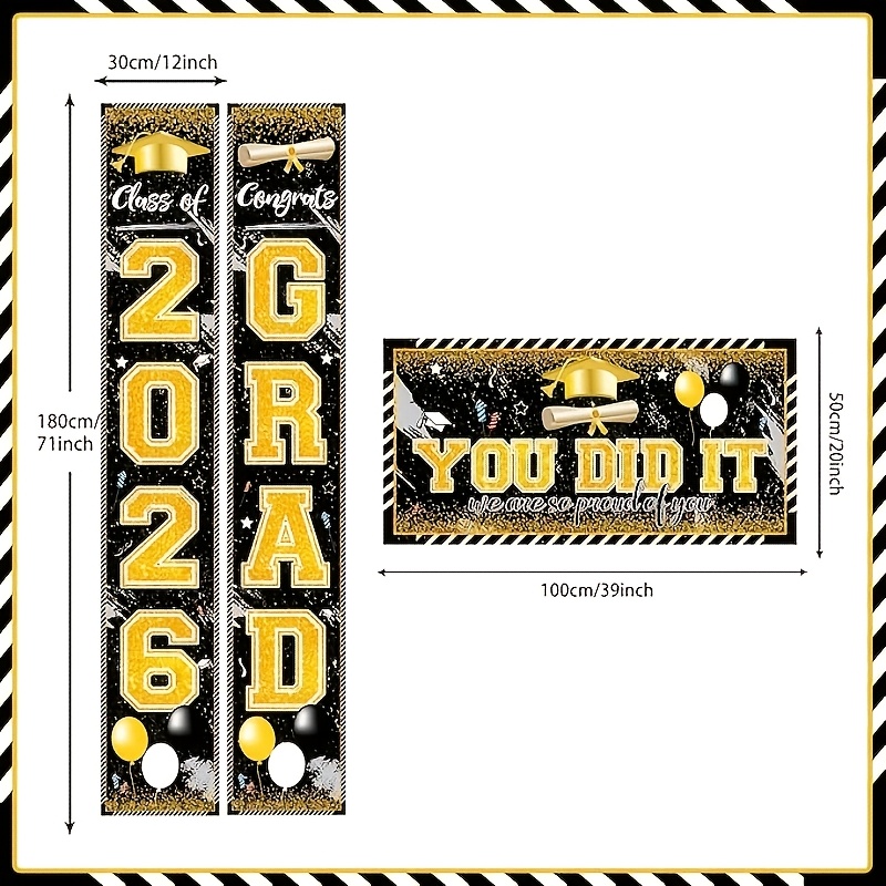 2D 3Pcs 2026 Graduation Banner - Party Banner Gold avis et prix