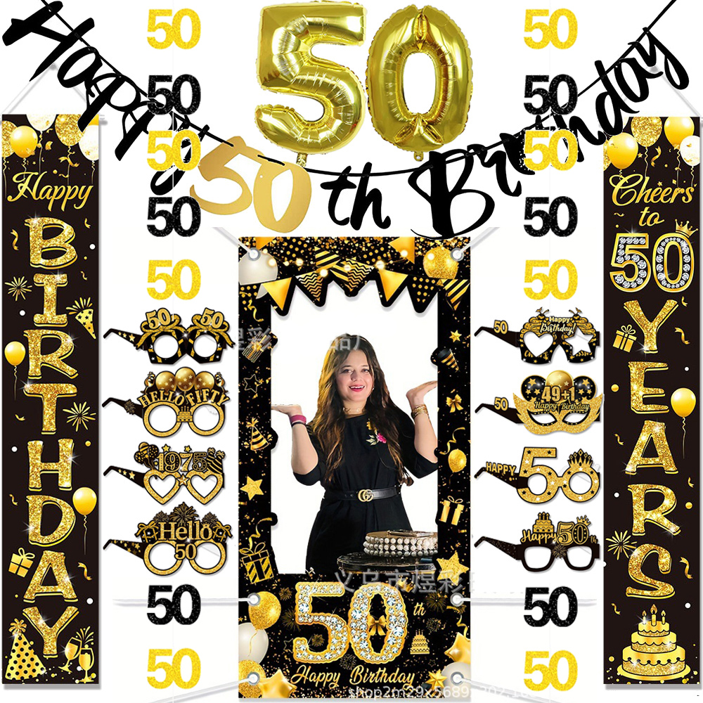 50th Birthday Decoration Black - Party Banner Gold avis et prix