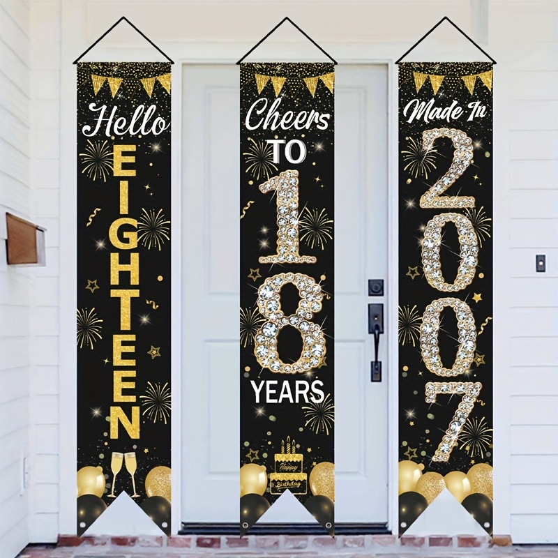 2D 3Pcs 18th Birthday Door Ban - Party Banner Gold avis et prix