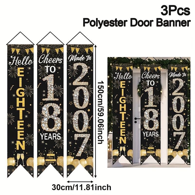 2D 3Pcs 18th Birthday Door Ban - Party Banner Gold avis et prix