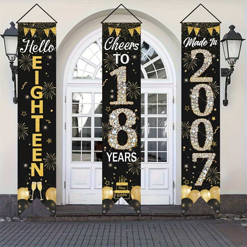 2D 3Pcs 18th Birthday Door Ban - Party Banner Gold avis et prix