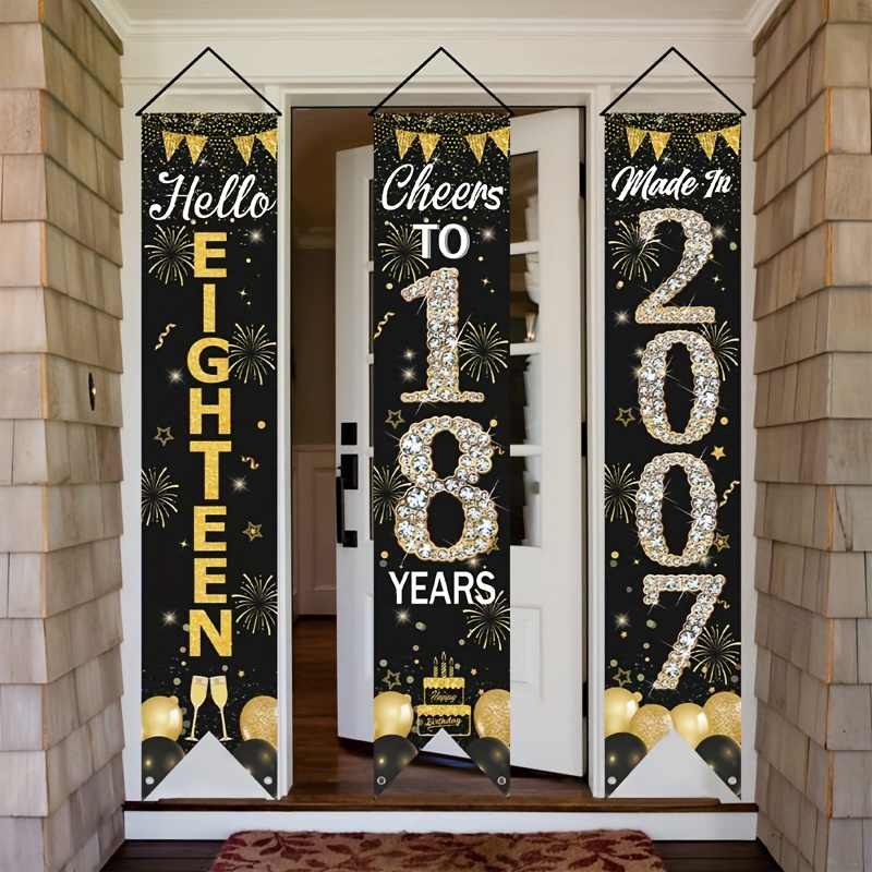 2D 3Pcs 18th Birthday Door Ban - Party Banner Gold avis et prix