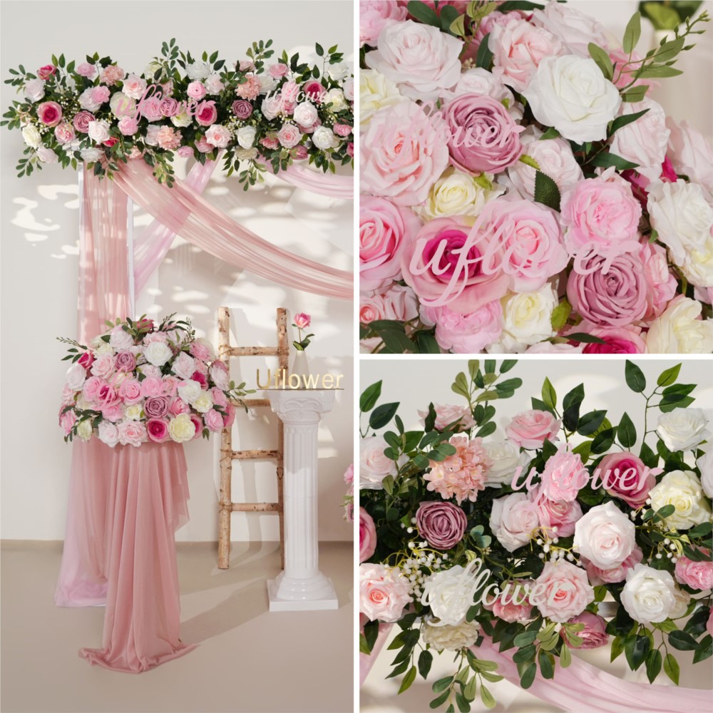 Uflower Pink Rose Greenery Han - Flower Wall Panel avis et prix