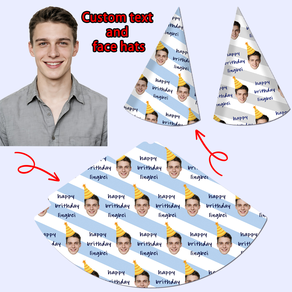 8pcs Custom Text and Photo Fac - Party Hat Cone avis et prix