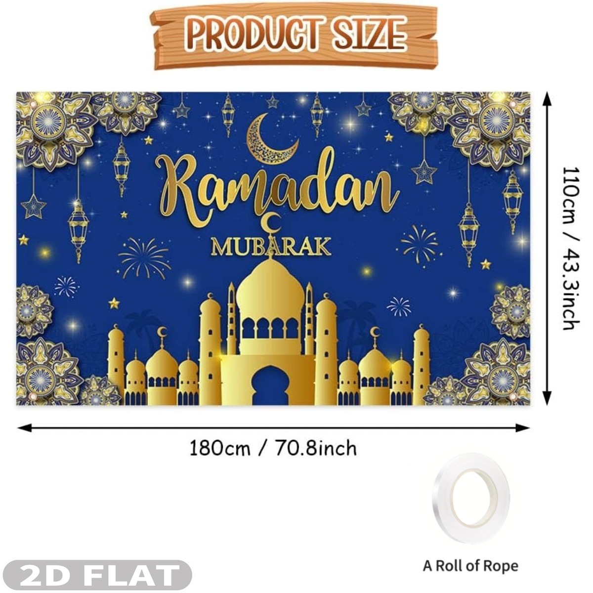 2D FLAT 1pc Ramadan Mubarak Fe - Party Banner Gold avis et prix