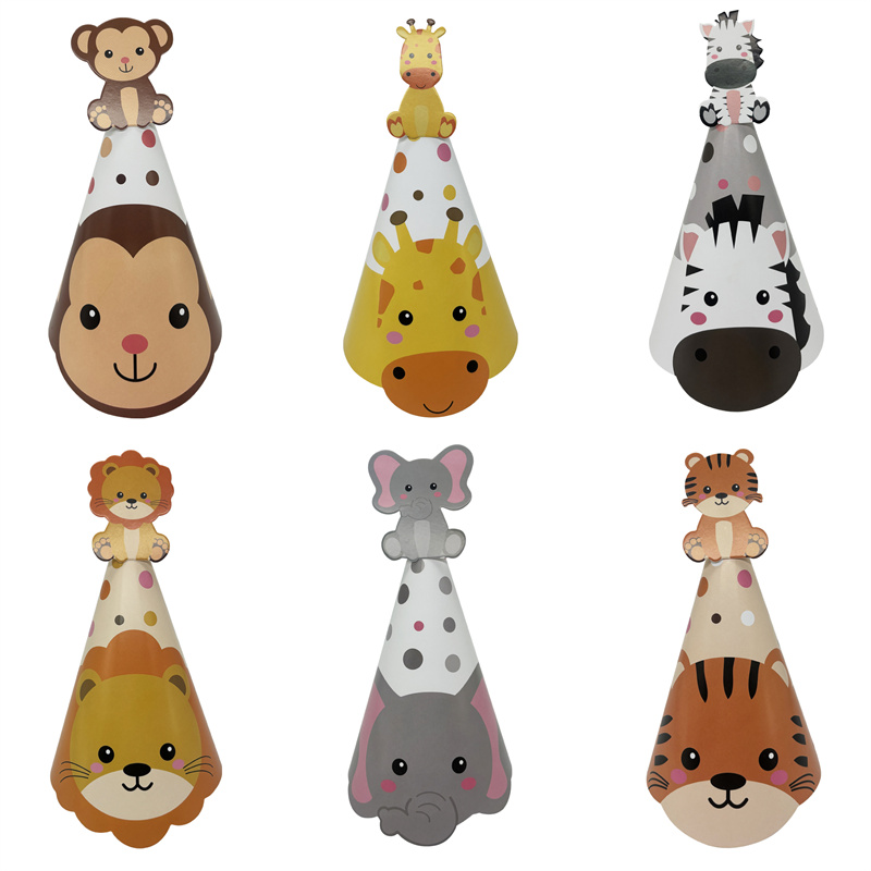 6Pcs Jungle Animal Paper Hats  - Party Hat Cone avis et prix