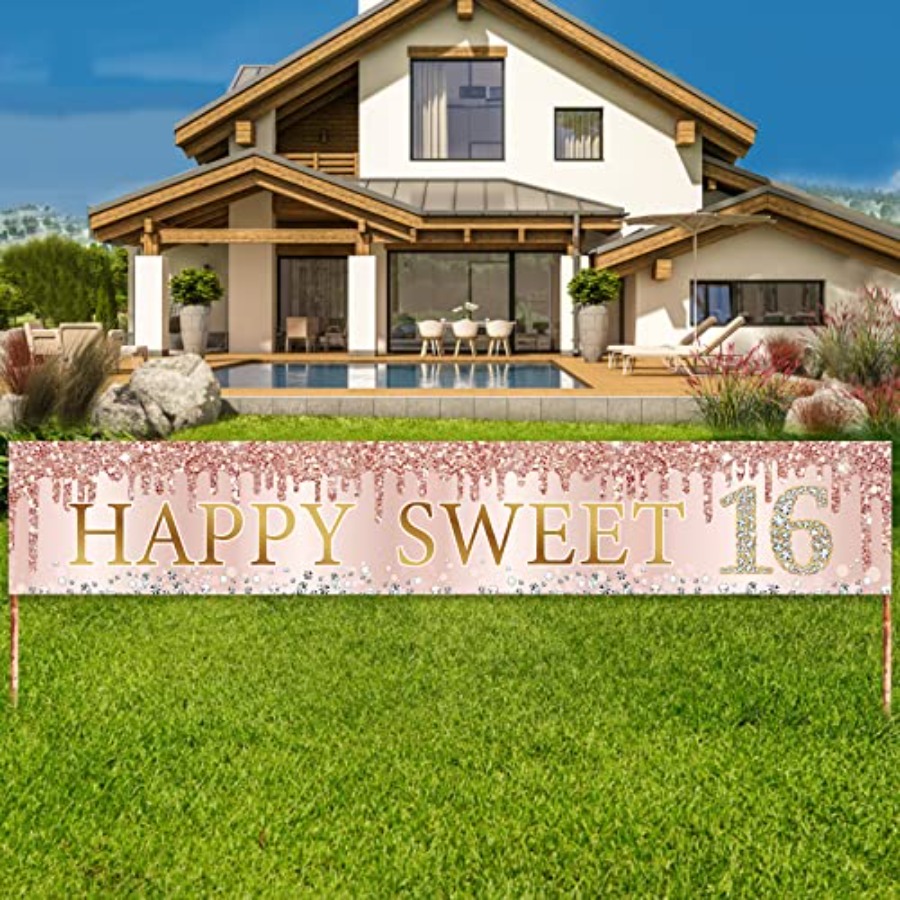 Sweet 16th Birthday Banner Dec - Party Banner Gold avis et prix