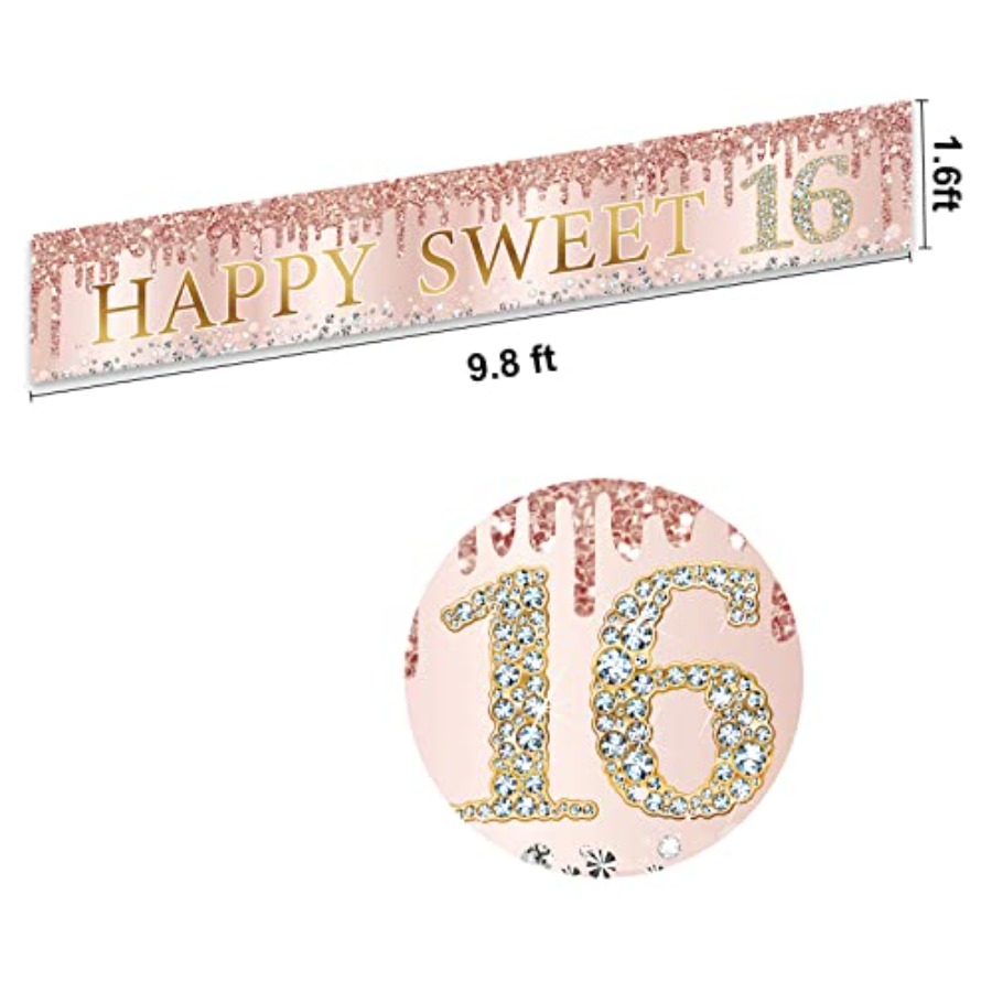 Sweet 16th Birthday Banner Dec - Party Banner Gold avis et prix