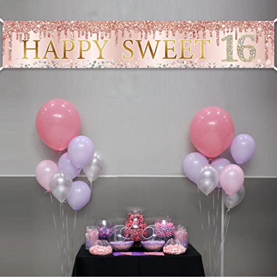 Sweet 16th Birthday Banner Dec - Party Banner Gold avis et prix