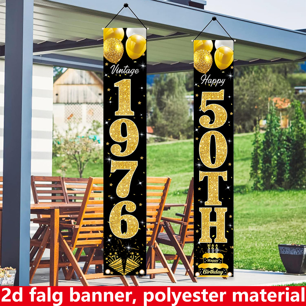 2D flat banner, 2pc birthday b - Party Banner Gold avis et prix