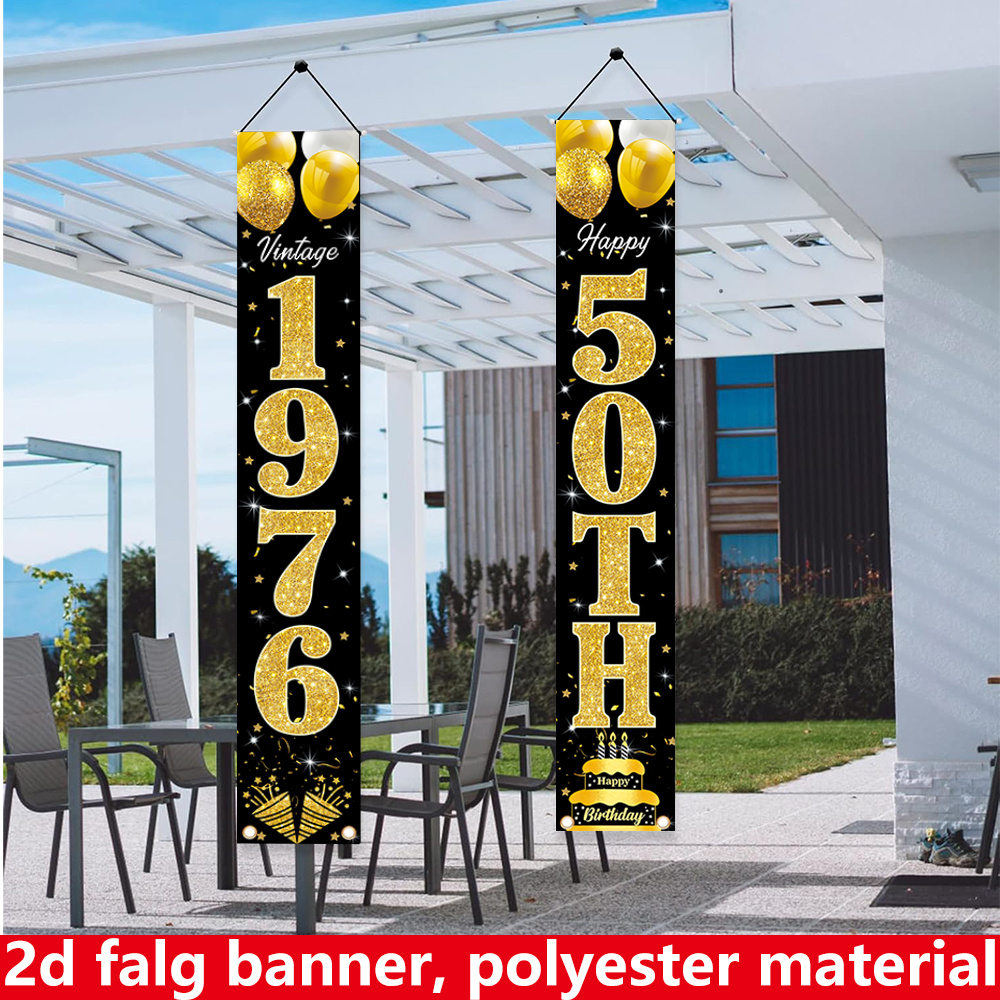 2D flat banner, 2pc birthday b - Party Banner Gold avis et prix