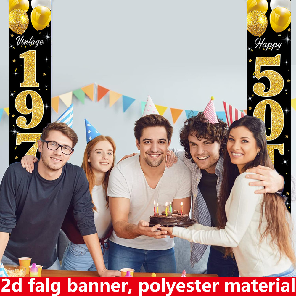 2D flat banner, 2pc birthday b - Party Banner Gold avis et prix