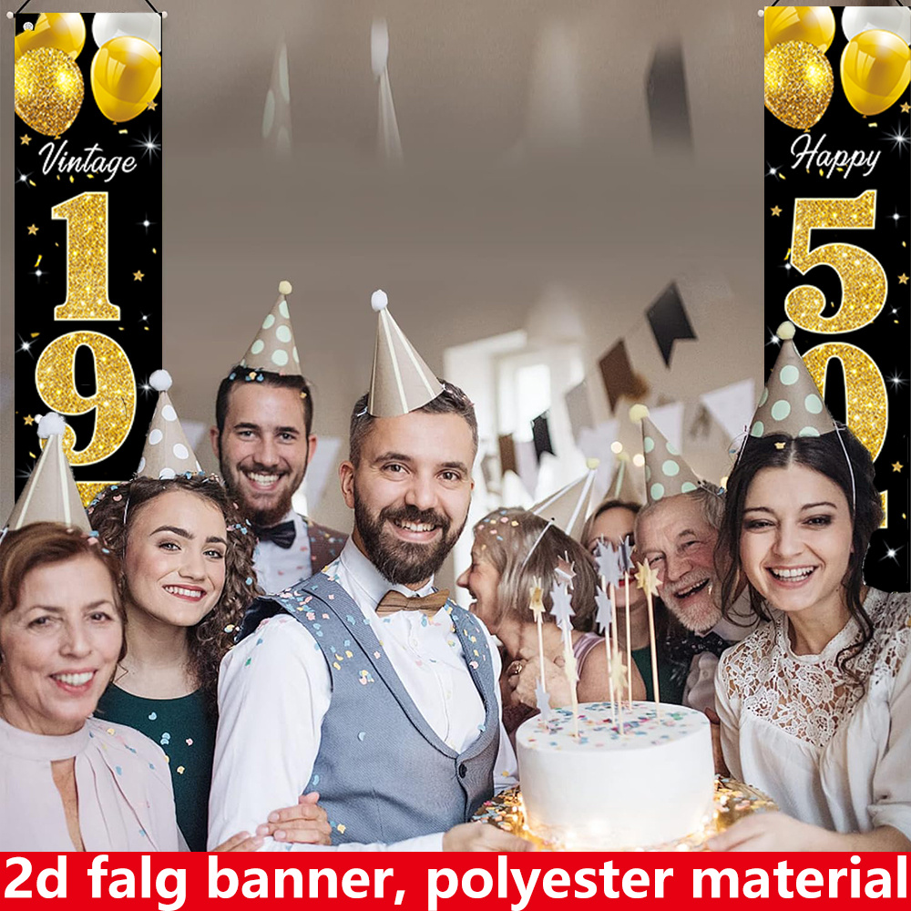 2D flat banner, 2pc birthday b - Party Banner Gold avis et prix