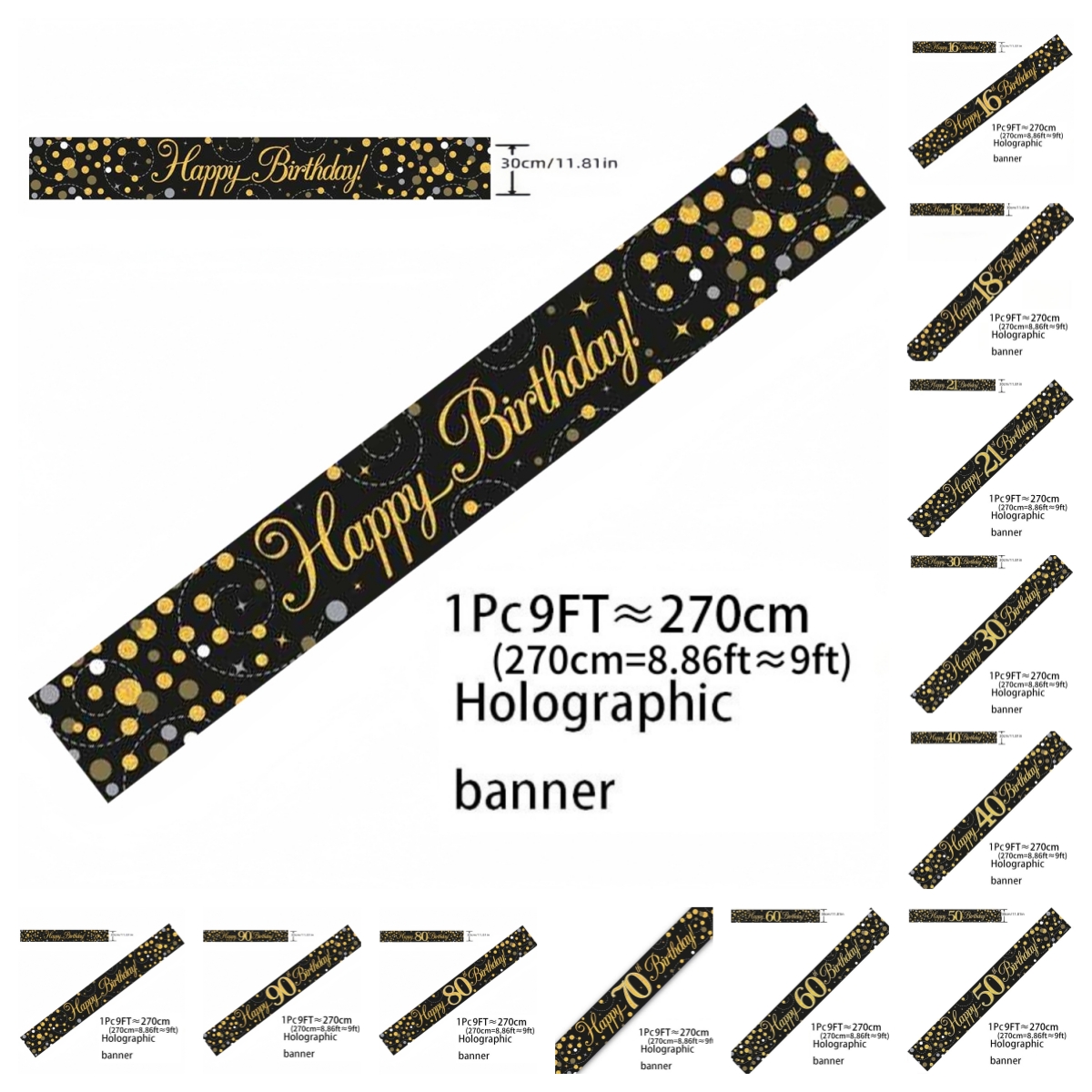 Black Gold Holographic Birthda - Party Banner Gold avis et prix