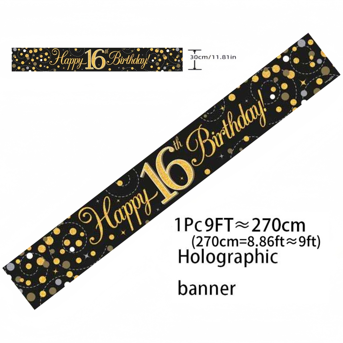 Black Gold Holographic Birthda - Party Banner Gold avis et prix