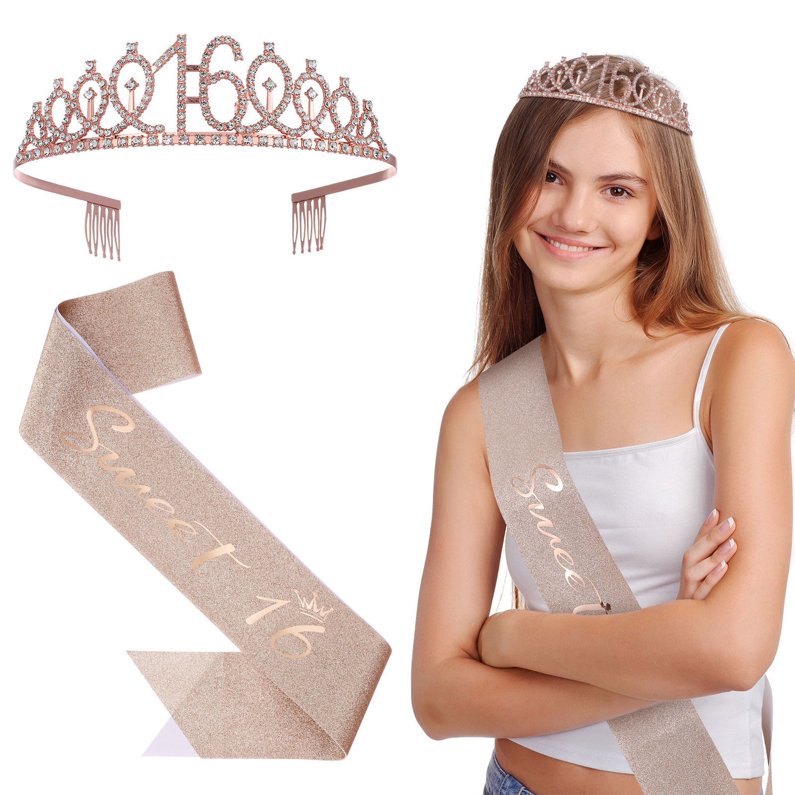 1Set Glittering Birthday Tiara - Birthday Sash Glitter avis et prix